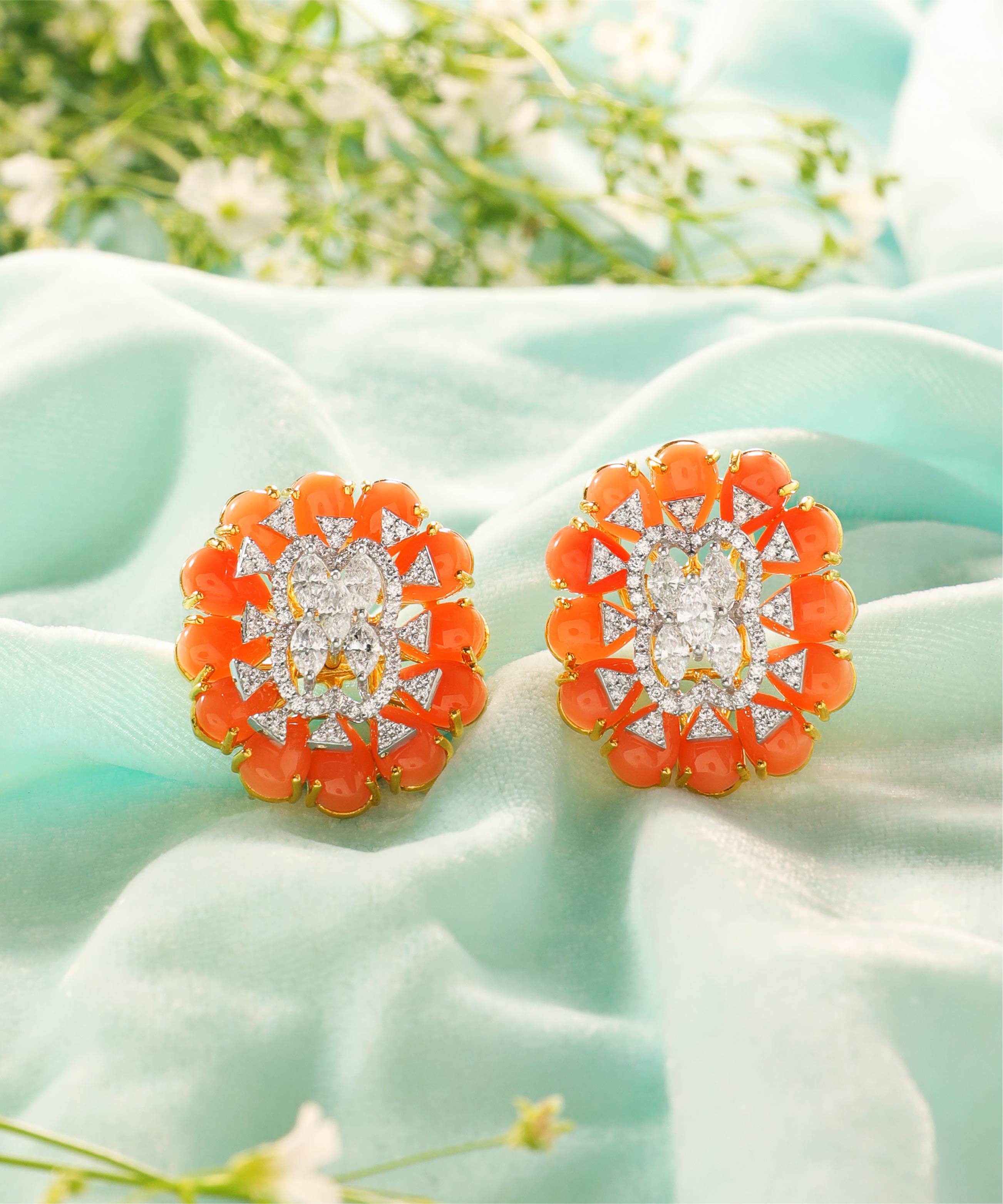 Coral and sale diamond earrings